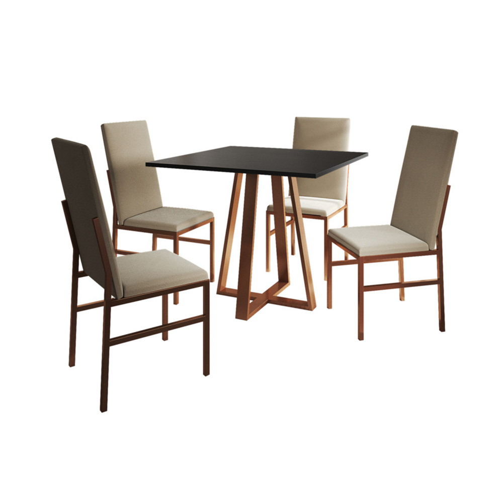 Conjunto De Jantar Mesa Mônaco Premium 90cm Preta 4 Cadeiras